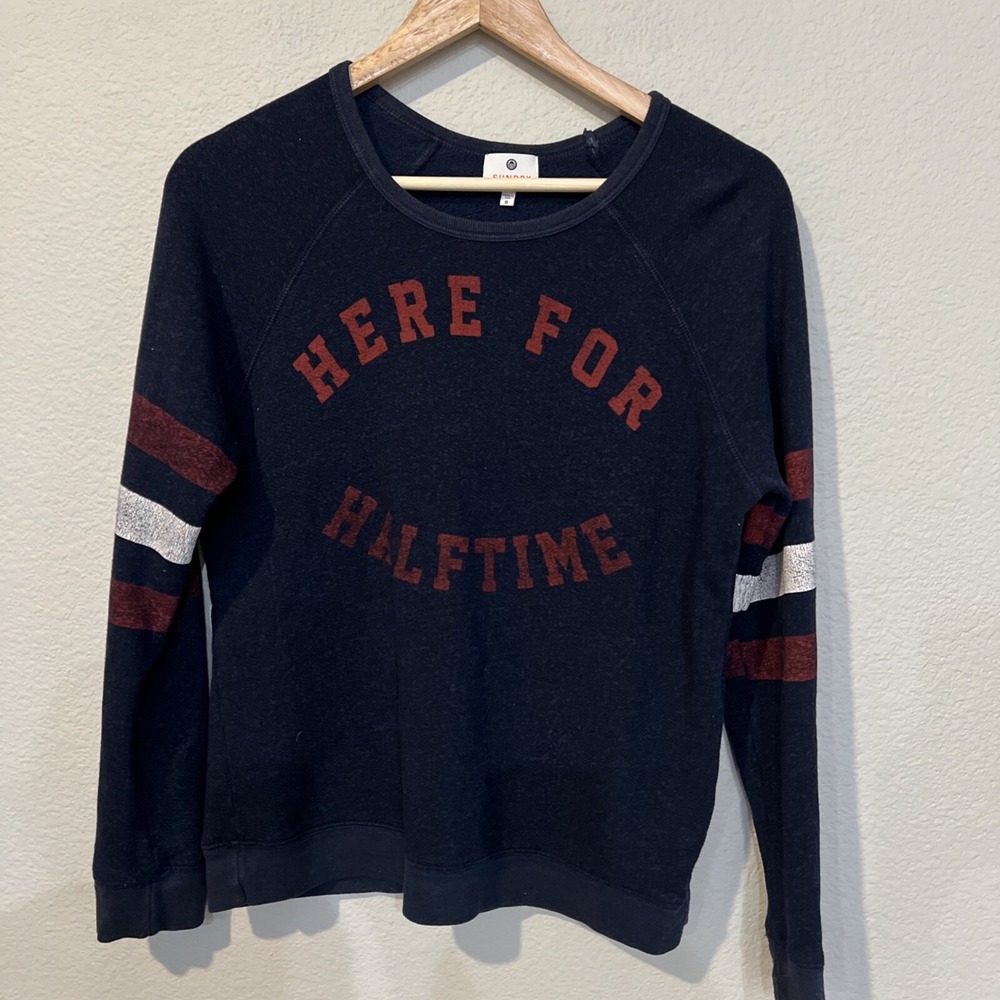 Sundry Anthropologie BLUE "Here For Halftime" Sweatshirt Oversized SIZE 0 USA
